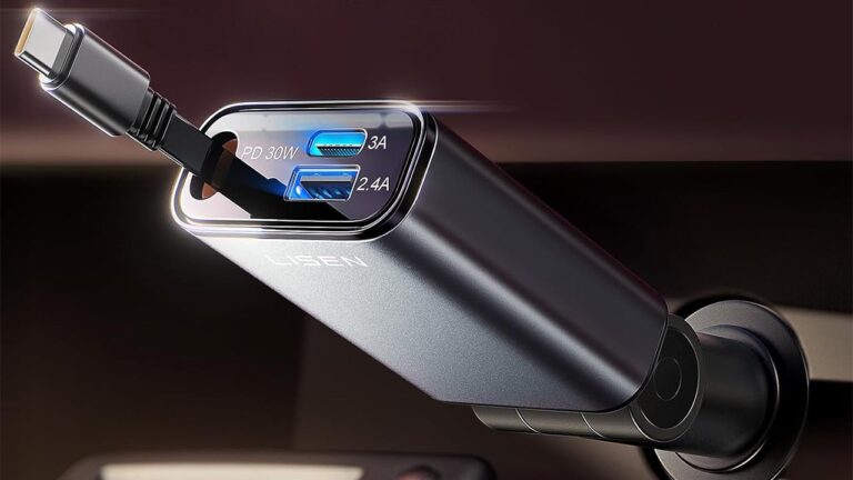 Grab a Lisen 3-Port 57W USB Car Charger with Retractable USB-C Cable for Just 